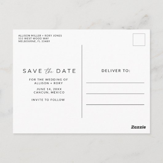 Beach Destination Wedding Save the Date Briefkaart (Achterkant)