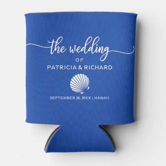Beach Destination Wedding Seashell Royal Blue Blikjeskoeler (Voorkant)
