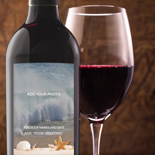 Beach Destination Wedding Seashells Tropical Ocean Wijn Etiket