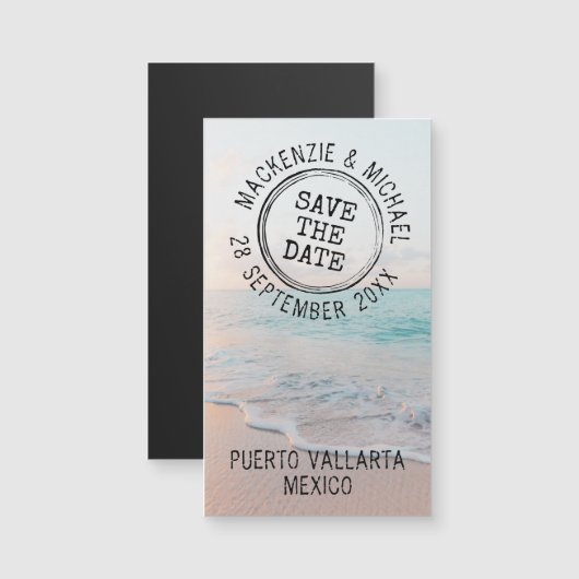 Beach Destination Wedding Stamp Mini Magnet (Voorkant / Achterkant)