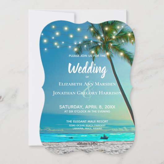 Beach Destination Wedding String Lights Kaart (Voorkant)
