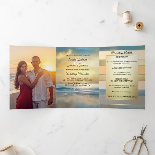 Beach Destination Wedding Tri-voudige Uitnodiging (Binnen)