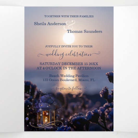 Beach Destination Wedding Tri-voudige Uitnodiging (Binnenkant midden)