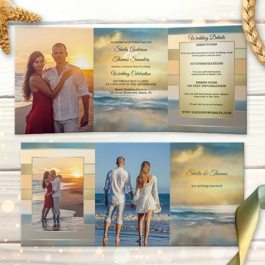 Beach Destination Wedding Tri-voudige Uitnodiging