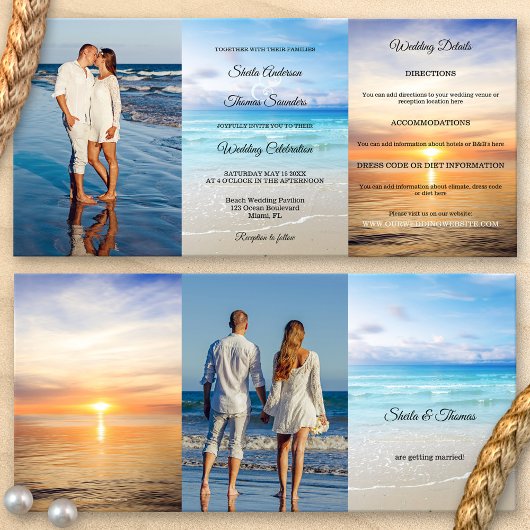 Beach Destination Wedding Tri-voudige Uitnodiging