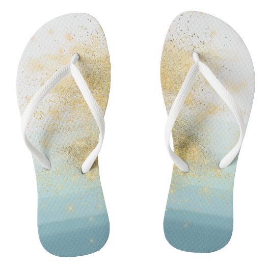Beach Destination Wedination Blue White Gold Teenslippers (Voetbed)