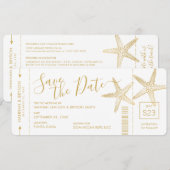 Beach Destination Weduwfish Boarding Pass Save The Date (Voorkant / Achterkant)