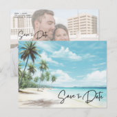 Beach Destination Weduwfoto Save the Date Aankondigingskaart (Voorkant / Achterkant)
