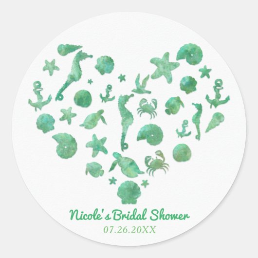 Beach Dingen Green Waterverf Moderne Partij Favor Ronde Sticker (Voorkant)