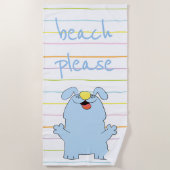 Beach Dog Blue "Beach Please" Strandlaken (Voorkant)
