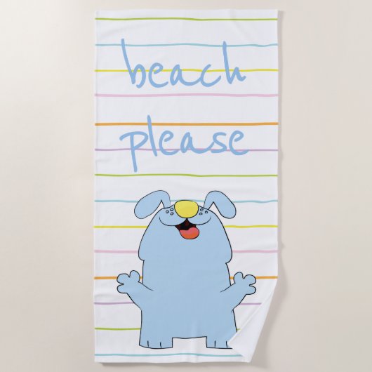 Beach Dog Blue "Beach Please" Strandlaken (Voorkant)