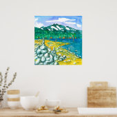 Beach Dog Walking Mountain Lake Zen Rock Cairn Poster (Keuken)