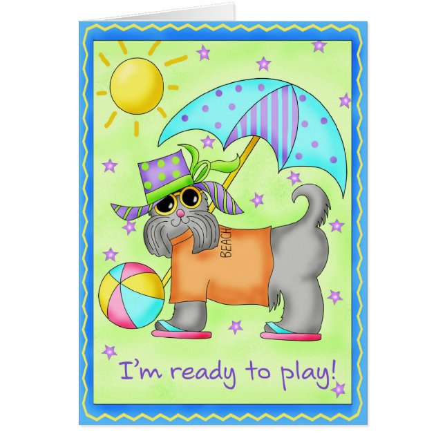 Beach Dog Whimsy Art Green Blue (Voorkant)