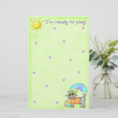 Beach Dog Whimsy Art Green Blue Briefpapier (Staand voorkant)