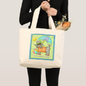 Beach Dog Whimsy Art Green Blue Grote Tote Bag (Voorkant (product))