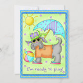 Beach Dog Whimsy Art Green Blue Kaart (Voorkant)