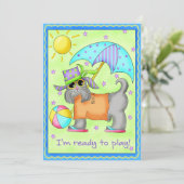 Beach Dog Whimsy Art Green Blue Kaart (Staand voorkant)