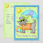 Beach Dog Whimsy Art Green Blue Kaart (Voorkant / Achterkant)