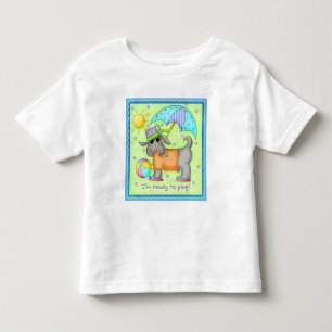 Beach Dog Whimsy Art Green Blue Kinder Shirts