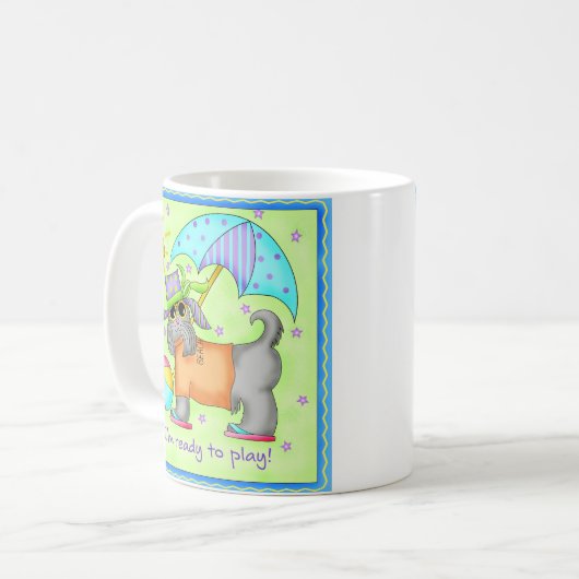 Beach Dog Whimsy Art Green Blue Koffiemok (Voorkant links)