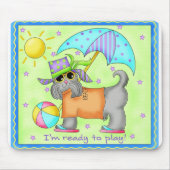 Beach Dog Whimsy Art Green Blue Muismat (Voorkant)