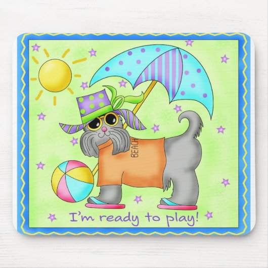 Beach Dog Whimsy Art Green Blue Muismat (Voorkant)