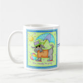 Beach Dog Whimsy Art Green Blue Name personalisere Koffiemok (Links)