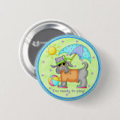 Beach Dog Whimsy Art Green Blue Ronde Button 5,7 Cm (Voorkant /achterkant)