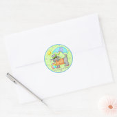 Beach Dog Whimsy Art Green Blue Ronde Sticker (Envelop)