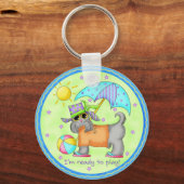 Beach Dog Whimsy Art Green Blue Sleutelhanger (Voorkant)