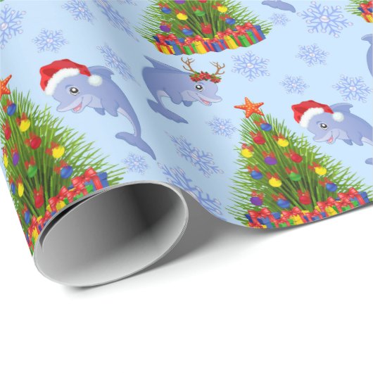 Beach dolphin seawide boompatroon cadeaupapier (Rol Hoek)