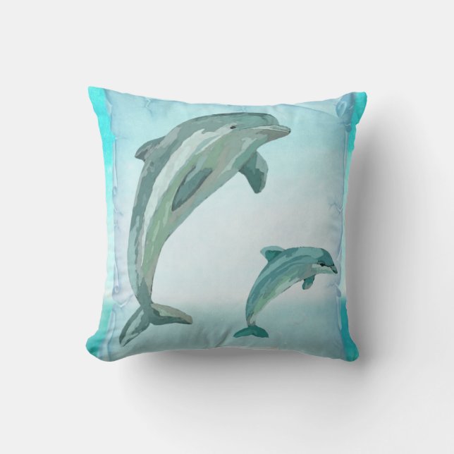 Beach Dolphins Waterverf Art Kussen (Voorkant)