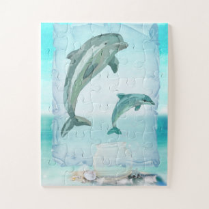 Beach Dolphins Waterverf Art Legpuzzel