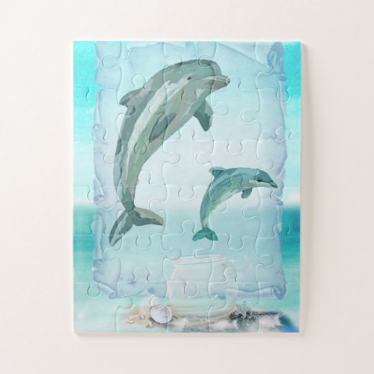 Beach Dolphins Waterverf Art Legpuzzel (Verticaal)