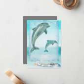 Beach Dolphins Waterverf Art Notitiekaartje (Voorkant / Achterkant in situ)