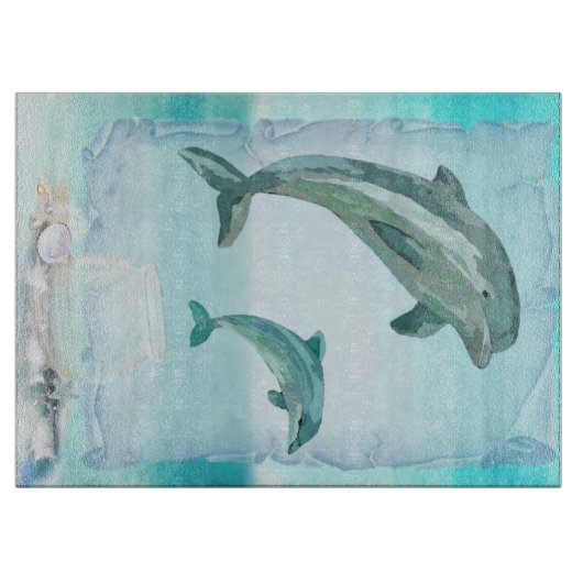 Beach Dolphins Waterverf Art Snijplank (Voorkant)