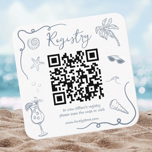 Beach Doodle QR Code Bridal Shower Registry Informatiekaartje