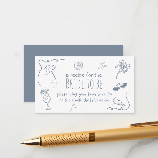 Beach Doodle Share a Recipe Bridal Shower  Informatiekaartje (Voorkant / Achterkant in situ)