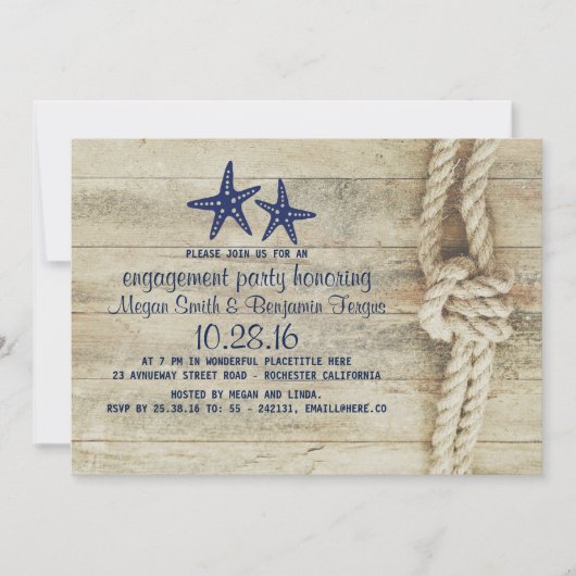 Beach Driftwood Nautical Navy Engagement Party Kaart (Voorkant)