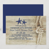 Beach Driftwood Nautical Navy Engagement Party Kaart (Voorkant / Achterkant)