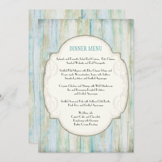 Beach Driftwood Ocean Coastal Seashore Weddenschap Menu (Voorkant / Achterkant)