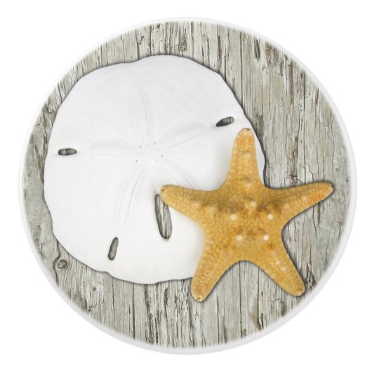 Beach Driftwood Starfish Sand Dollar Keramische Knop (Voorkant)