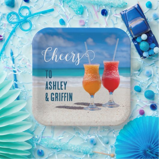 Beach Drink Bon Voyage Passen getrouwd Tropisch Papieren Bordje (Feest)