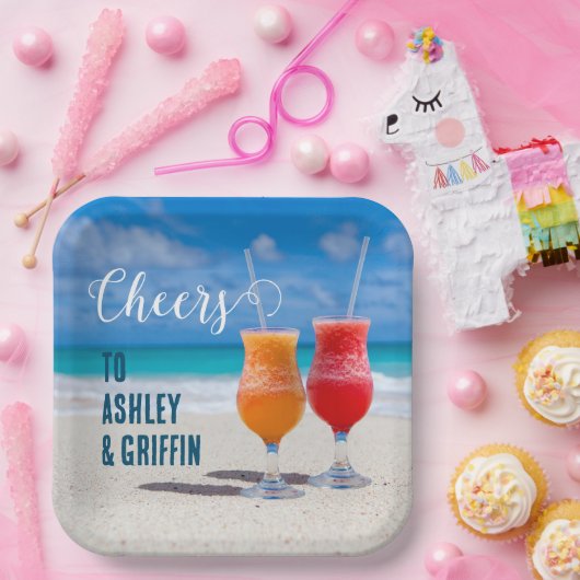 Beach Drink Bon Voyage Passen getrouwd Tropisch Papieren Bordje (Feest)