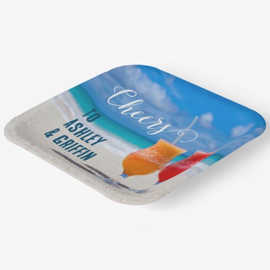 Beach Drink Bon Voyage Passen getrouwd Tropisch Papieren Bordje (Gebogen)