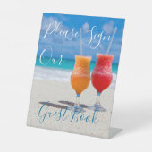 Beach Drink Weddenschap Ons Guestbook Reclamebord Met Voetstuk (Voorkant)