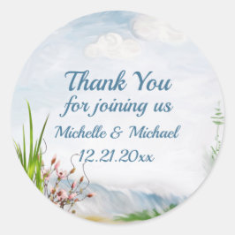 Beach Dune Romance Bruiloft Classic Ronde Sticker