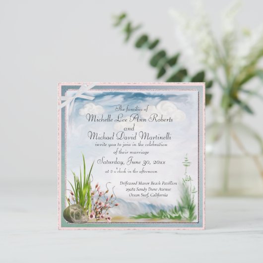 Beach Dune Romance Vierkante bruiloft uitnodiging (Staand voorkant)