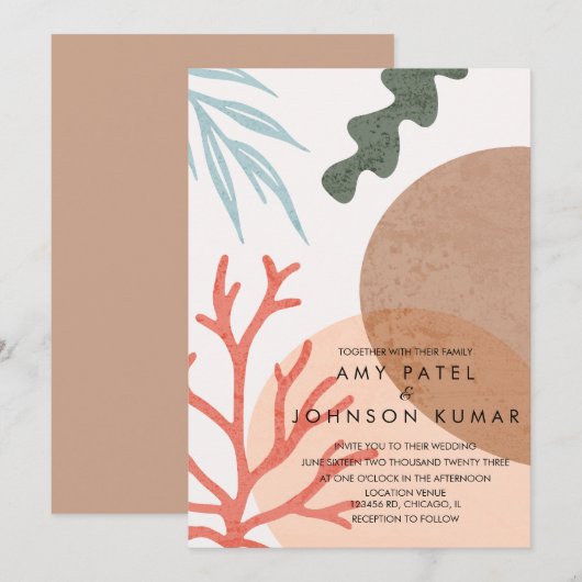 Beach Earthy Tone Shapes Abstract Wedding Kaart (Voorkant / Achterkant)
