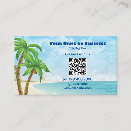 Beach en Palm Trees | QR-code Tropisch Visitekaartje (Voorkant)